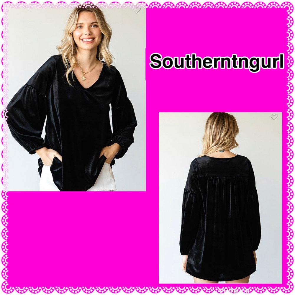NWT  FIRST LOVE  Oversized Long Sleeve V neck Velvet/ Velour Tunic Top